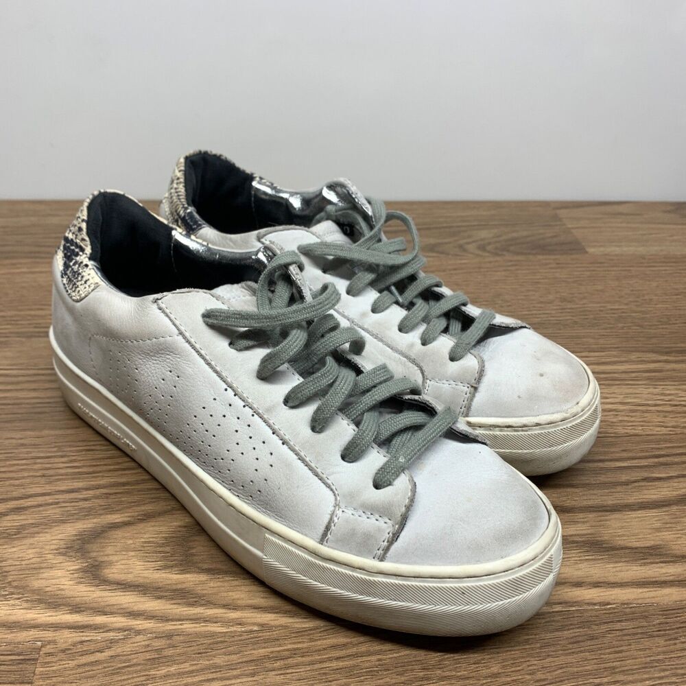P448 Thea Platform Sneakers White Leather Casual Animal Print Heel 40 EU/9.5-10